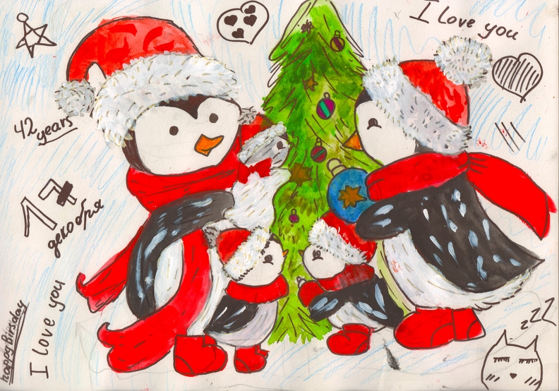 8426 Елизавета Иванова пингвины. рисунок для папы 9 лет  смешанная техника.jpg