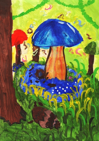 8457 Євгеній Хілько. Казкові грибочки у лісі  Вік - 11 років. Номінація - живопис. Техніка - гуаш.tiff.jpg
