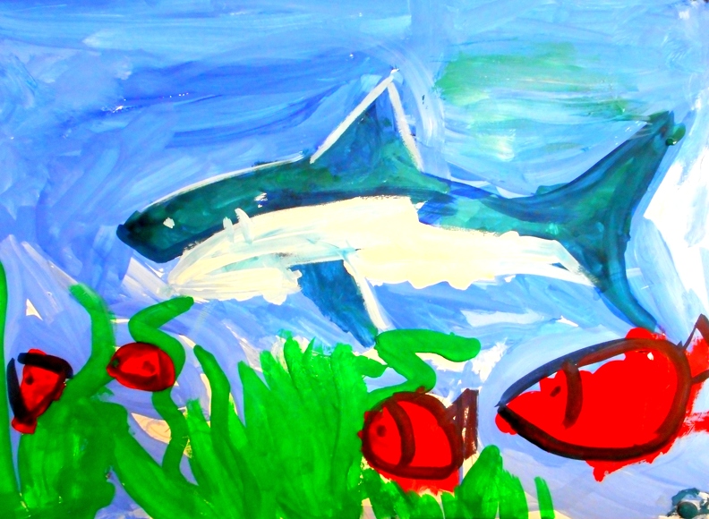 4814 Олександр Потернак. Акула с красными рыбками.Возраст-4 года.Номинация -живопись.Техника-гуашь.jpg