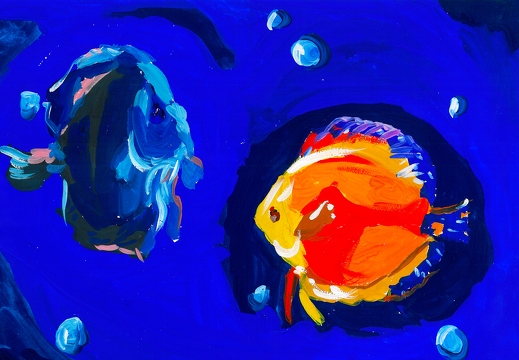 Синяя и желтая рыбки