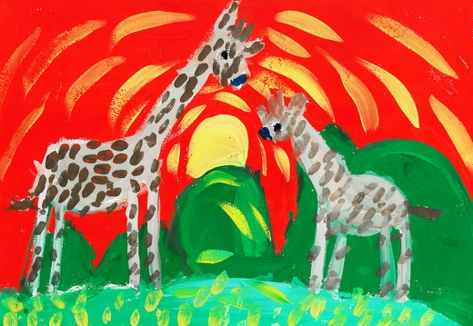 Жирафы встречают закат