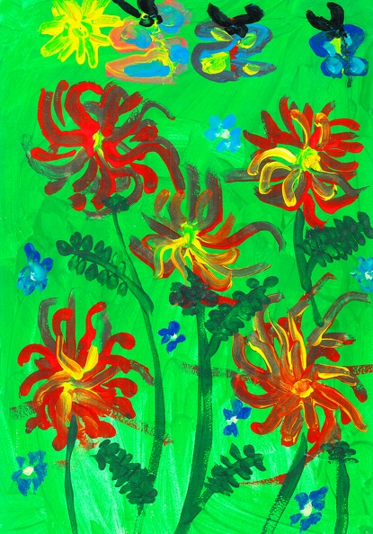 Красные цветы и семейство бабочек, Илья Божко.jpg