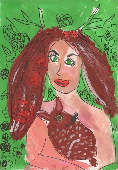 8426 Ева Жадунова. Портрет девушки с оленем. Возраст - 5 лет. Номинация - живопись. Смешанная техника.jpeg