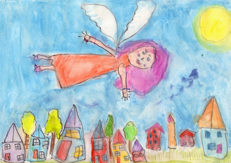 10827 Лидия Захарова. Фея над моим городом. Возраст - 5 лет.  Техника - рисунок акварельными карандашами.jpg
