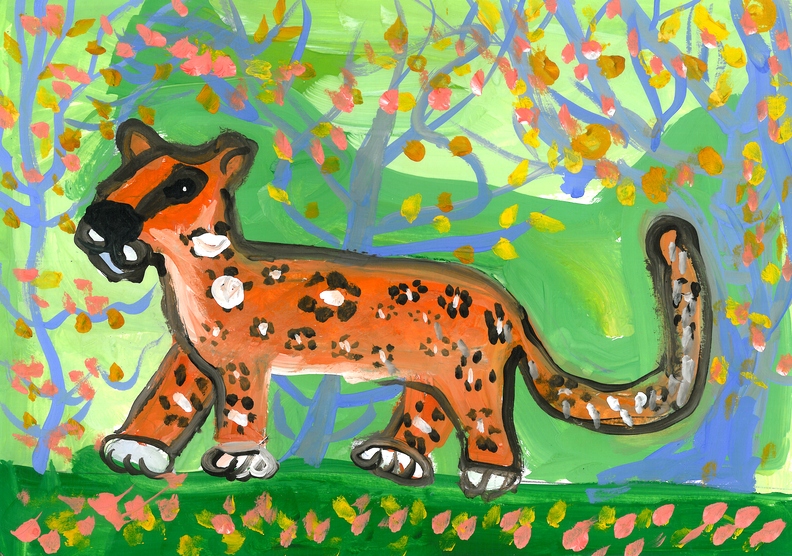 Леопард в сиреневом лесу, Рома Бикинин.jpg