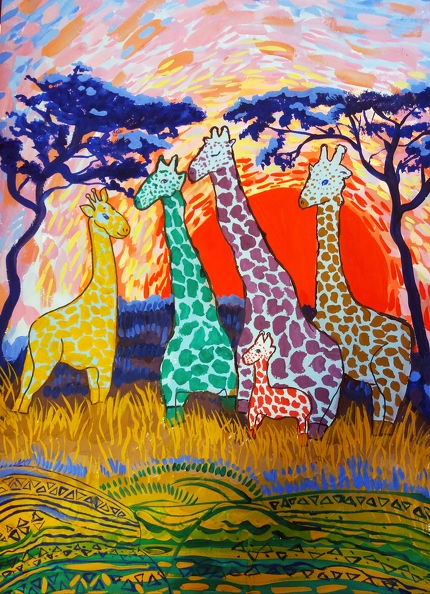 8457 Маргарита Бохонок 9 Цветные жирафы. Живопись Гуашь .jpg