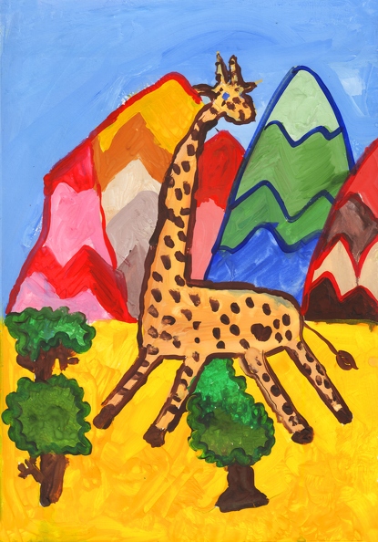 8457 Мария Федьчук. Жирафик в горах из конфет. Возраст - 6 лет. Номинация - живопись. Техника - гуашь.tiff.jpg