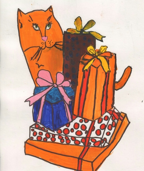12164 Анастасия Юркина. Кот и подарки. Возраст - 8 лет. Номинация - живопись. Техника - гуашь-1.jpg