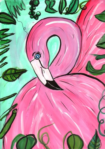 12164 Мария Шилова - Тарнавская. Тропический фламинго. Возраст - 8 лет. Номинация - живопись. Техника - гуашь.jpg