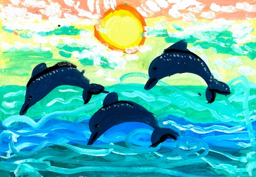 Дельфины на восходе