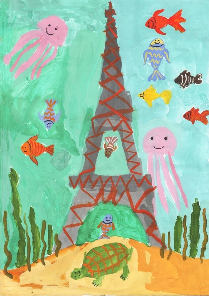 12232 Даниил Послайко. Эйфелева башня под водой. Возраст - 6 лет. Номинация - живопись. Техника - гуашь.jpg