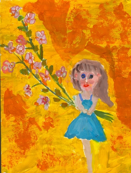 10357 Дарья Русанова. Девочка с цветами. Возраст - 4 года. Номинация - живопись. Техника - гуашь.jpg