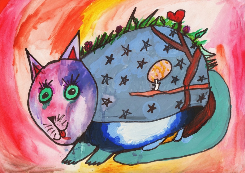 6300 Катерина Кравец. Влюбленный кот. Возраст - 6 лет. Номинация - живопись. Смешанная техника.jpg
