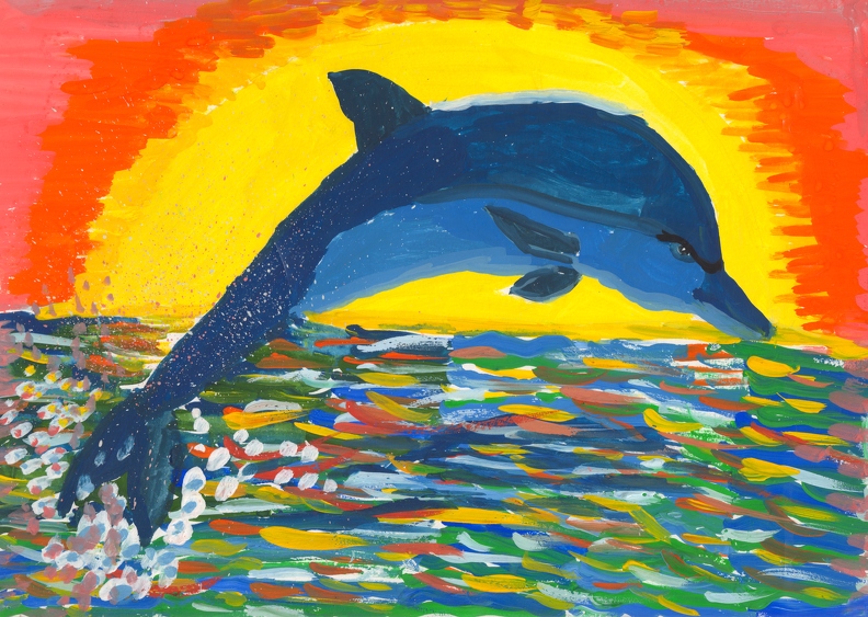 10357 Дарья Ишутина. Рассвет с дельфином. Возраст - 8 лет. Номинация - живопись. Техника - гуашь(1).jpg