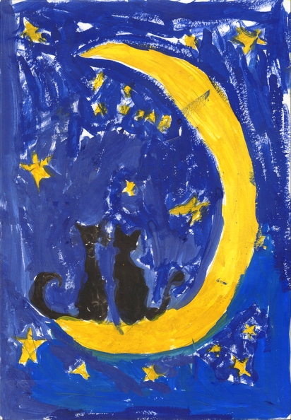 12164 Mina Phuna. Котики смотрят на луну. Возраст - 5 лет. Номинация - живопись. Техника - гуашь.jpg