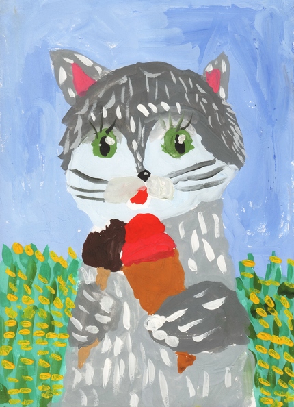 6300 Дарья Слипченко. Котик с мороженым. Возраст - 6 лет. Номинация - живопись. Техника - гуашь.jpg