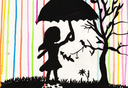 Девочка под цветным дождем