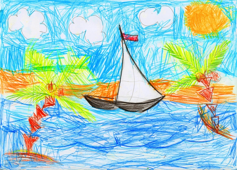 12164 Михаил Терентьев. Море и кораблик. Возраст - 4 года. Номинация - графика. Техника - рисунок цветными карандашами.jpg