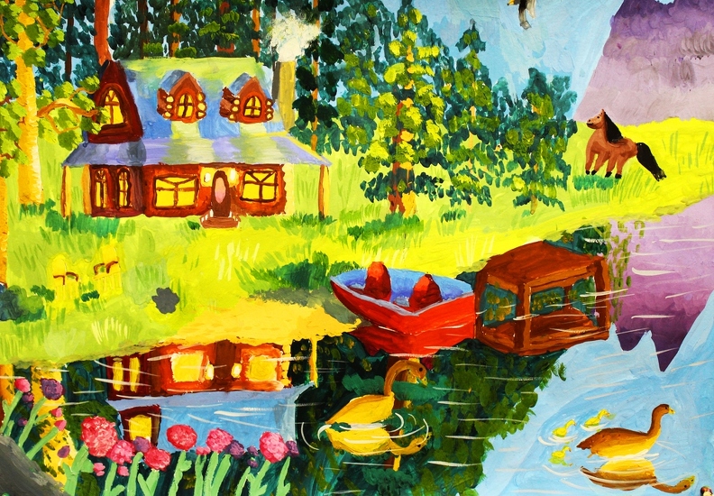 821 Анна Коренюк Будинок на березі озера Вік - 9 років номінація - живопис. Техніка_ гуаш.JPG