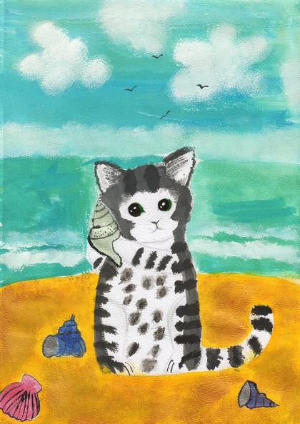 8457 Кіра Попсуєнко. Котик слухає море. Вік - 9 років. Номінація - живопис. Техніка - гуаш.tiff.jpg