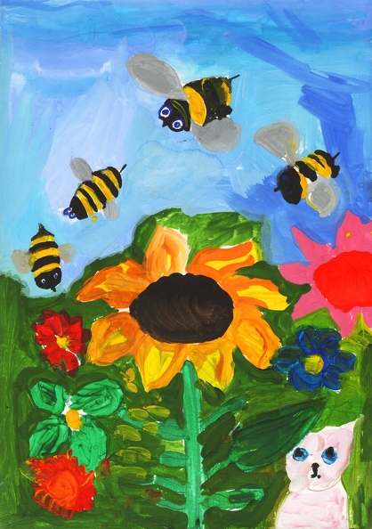 8457 Олена Бурдім. Бджілки і котик. Вік - 4 роки. Номінація - живопис. Техніка - гуаш.tiff.jpg
