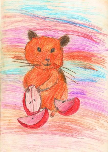 12164 Аріна Кострова. Хом_ячок з яблуком. Вік - 8 років. Номінація - графіка. Техніка - малюнок кольоровими олівцями.jpg