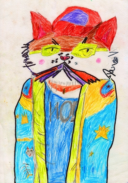 12164 Ельдар Наєнко. Кіт у капелюсі. Вік - 7 років. Номінація - графіка. Техніка - малюнок кольоровими олівцями.jpg