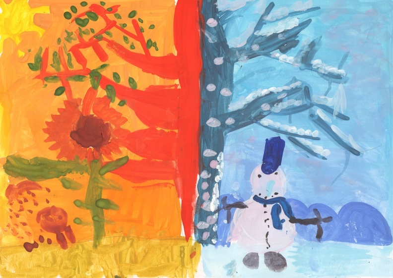 15140 Софія Царенюк. Зима, літо. Вік - 5 років. Номінація - живопис. Техніка - гуаш.jpg