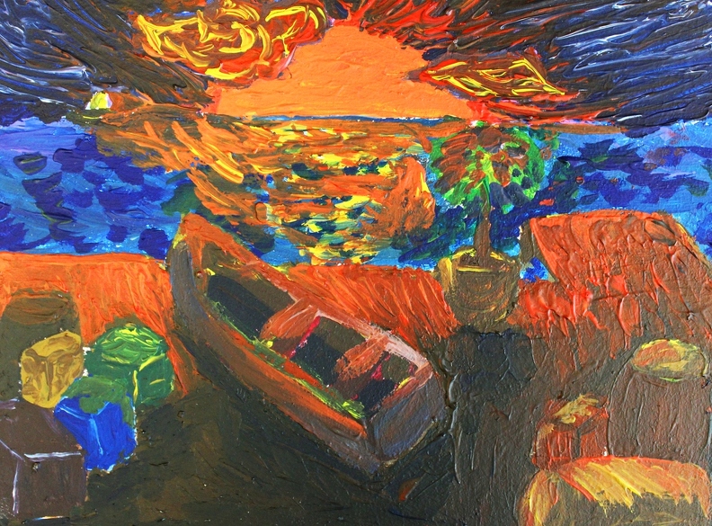 821 Андрій Лантух На заході сонця  Вік - 10 років Номінація - живопис Техніка - акриловий живопис.JPG