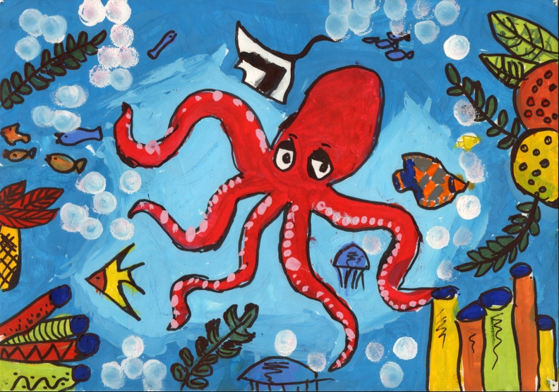 12260 Емілія Андрусич. Підводний світ. Вік - 8 років. Номінація - живопис. Техніка - гуаш.jpg