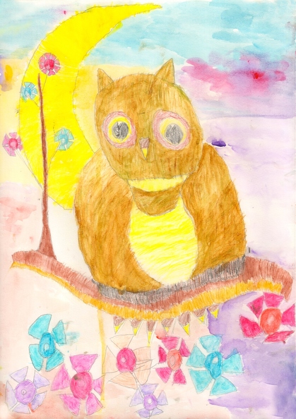 10357 Іванна Сафонова. Сова в квітах. Вік - 4 роки. Номінація - графіка. Техніка - малюнок кольоровими олівцями.jpg