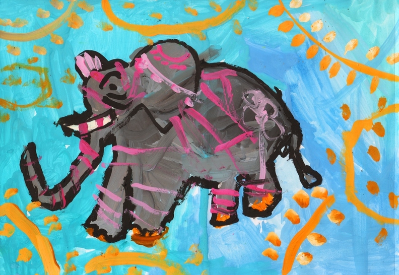 5246 Євгенія Трохимчук. Вік 4 роки. Веселий слон. Номінація-живопис. Техніка-гуаш..tiff.jpg