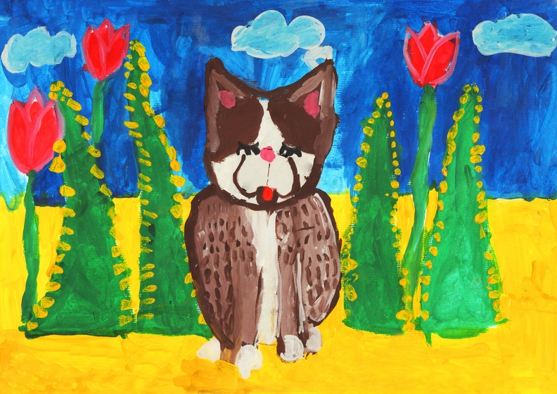 10357 Єсенія Сажина. Вік 5 років. Котик серед квітів.Номінація-живопис. Техніка-гуаш..tiff.jpg