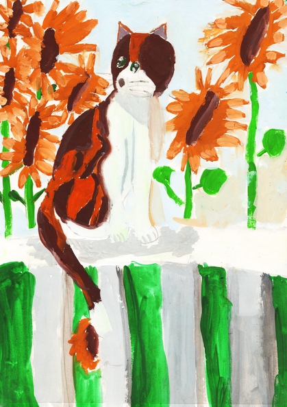 10357 Лада Пилипенко. Вік 7 років. Кіт та соняшники. Номінація-живопис. Техніка-гуаш..tiff.jpg
