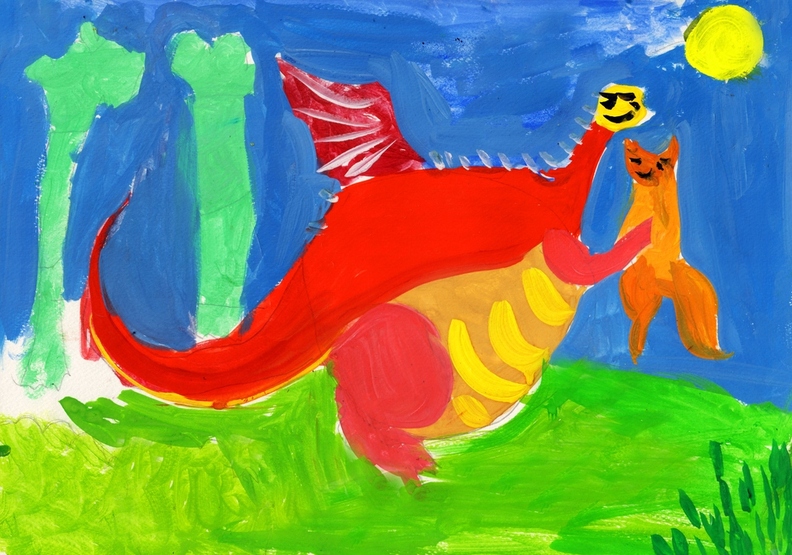 8457 Єва Ковтун. Вік 5 років. Динозаврик і лисичка. Номінація-живопис. техніка-гуаш..jpg
