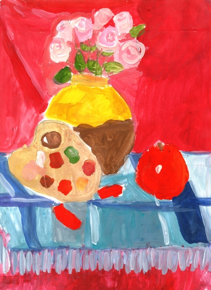 12164 Аріна Кострова. Вік 9 років. Натюрморт троянди та фарби. Номінація-живопис. Техніка-гуаш..jpg