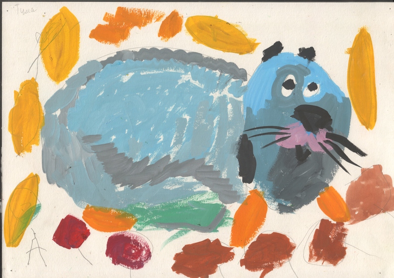 16643 Тимофій Зіско. Вік 5 років. Котик у листях. Номінація-живопис. Техніка-гуаш..jpg