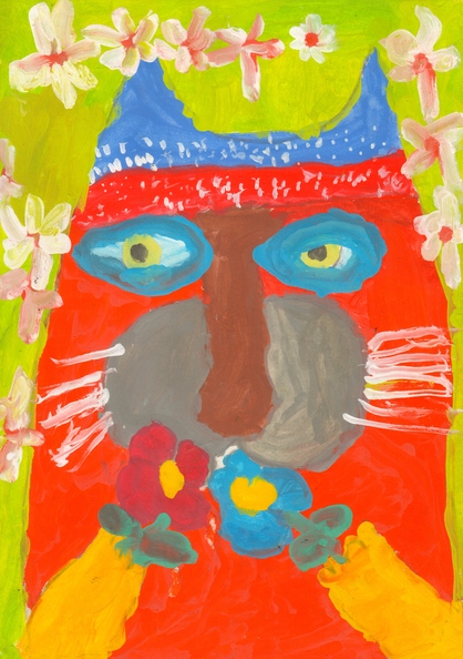 10357 Аріна Юрова. Вік 4 роки. Кіт з квітами. Номінація-живопис. Техніка-гуаш..jpg