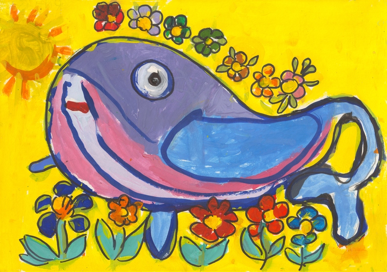 10357 Єсенія Прохорова. Вік 4 роки. Квітковий кит. Номінація-живопис. Техніка-гуаш..jpg
