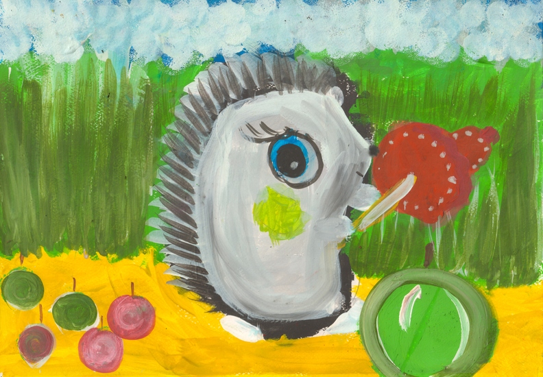 10357 Маріанна Саранчук. Вік - 3 роки. Їжачок з яблуками. Номінація - живопис. Техніка - гуаш..jpg