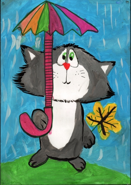 12260 Яна Кіріченко. Вік 7 років. Кіт під парасолею. Номінація-живопис. Техніка-гуаш..jpg
