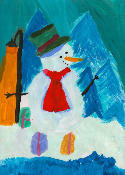 10357 Марія  Місан. Вік 8 років. Сніговик на святі. Номінація-живопис. Техніка-гуаш..jpg
