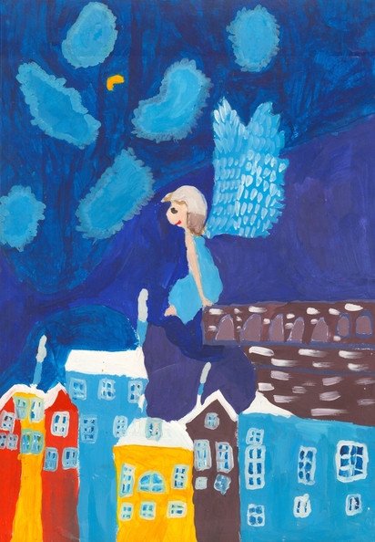 10357 Марія Довгалюк. Вік 7 років. Янгол на даху. Номінація-живопис. Техніка-гуаш..jpg
