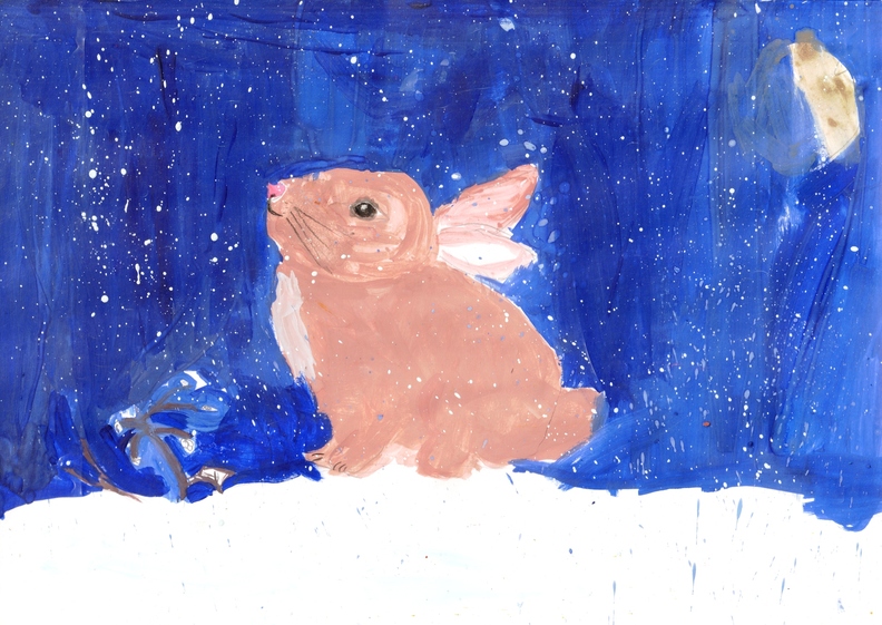 12164 Phuna Mika. Вік 7 років. Зайчик чекає на сніг. Номінація-живопис. Техніка-гуаш..jpg