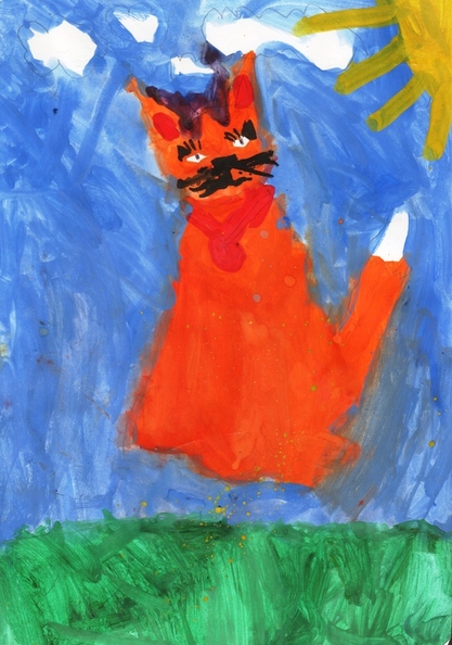 12164 Уляна Лопатіна. Вік 6 років. Рижий кіт.  Номінація-живопис. Техніка-гуаш..jpg