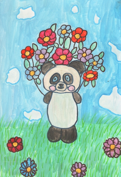 821 Марія Лозова. Вік 9 років. Панда з квітами. Номінація-живопис. Техніка-гуаш..jpg