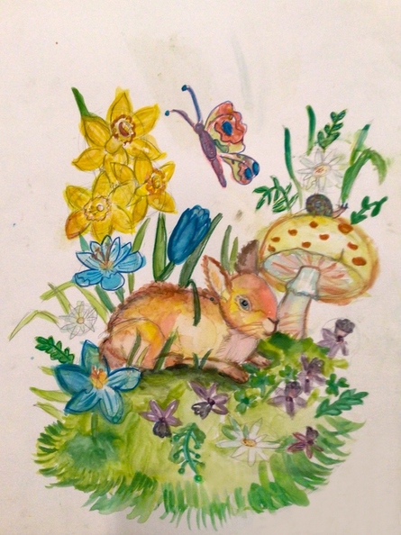 Nika Nochovka, age 9,rabbit among flowers.jpg