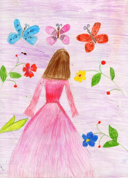 12164 Аріна Кострова. Вік 9 років. Дівчина з метеликами. Номінація-графіка. Техніка-олівці..jpg
