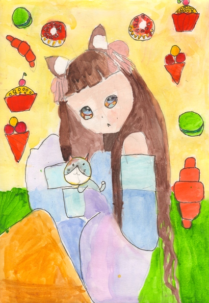 10357 Іванна Сафонова. Вік 6 років. Дівчина з котиками. Номінація-живопис. Техніка-акварель..jpg
