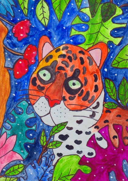 821. Лозова Анастасія, 9 років, Тигр в джунглях, живопис, змішана техніка .jpg